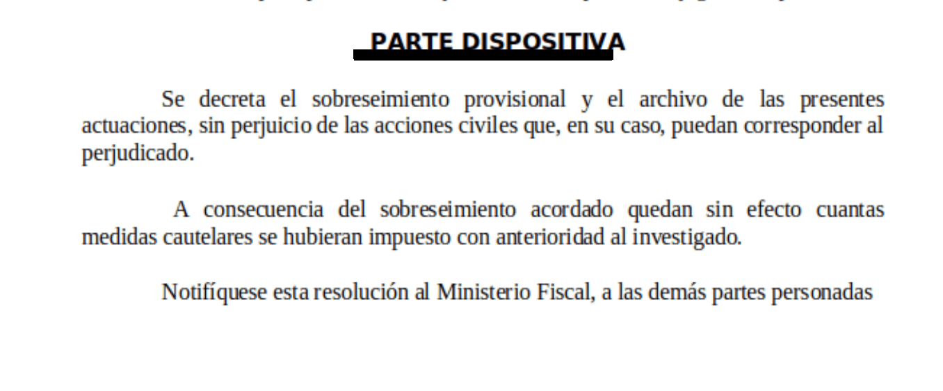 Extracto de la resolución judicial, con los datos identificativos ocultos