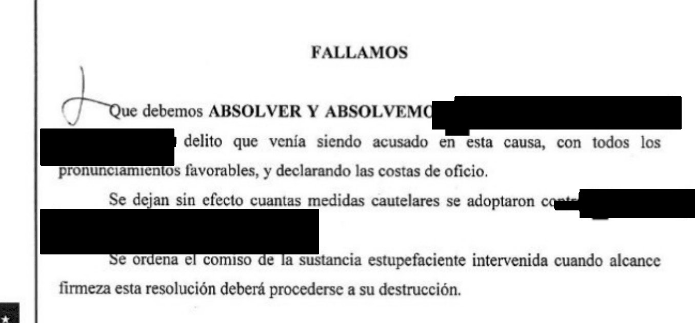 Extracto de la resolución judicial, con los datos identificativos ocultos