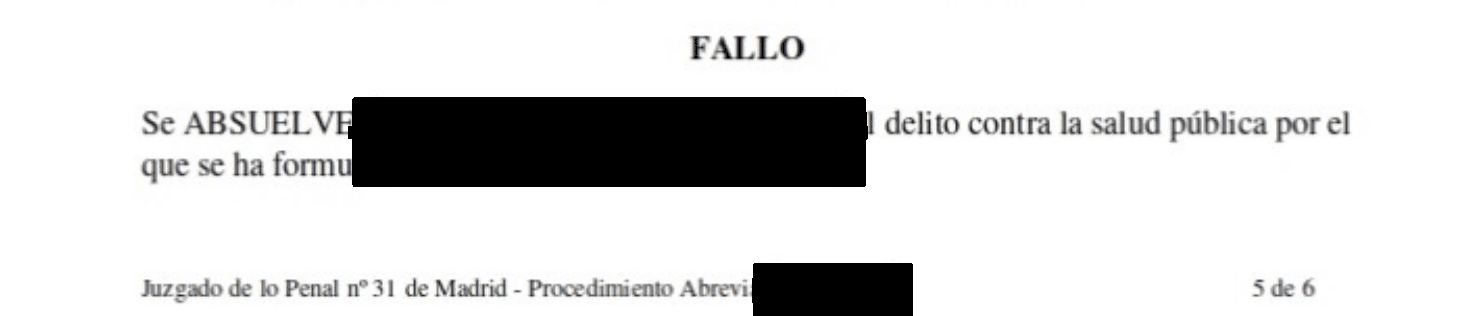 Extracto de la resolución judicial, con los datos identificativos ocultos