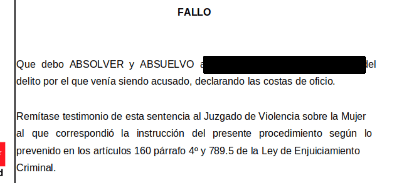Extracto de la resolución judicial, con los datos identificativos ocultos