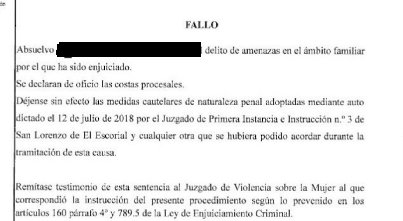 Extracto de la resolución judicial, con los datos identificativos ocultos