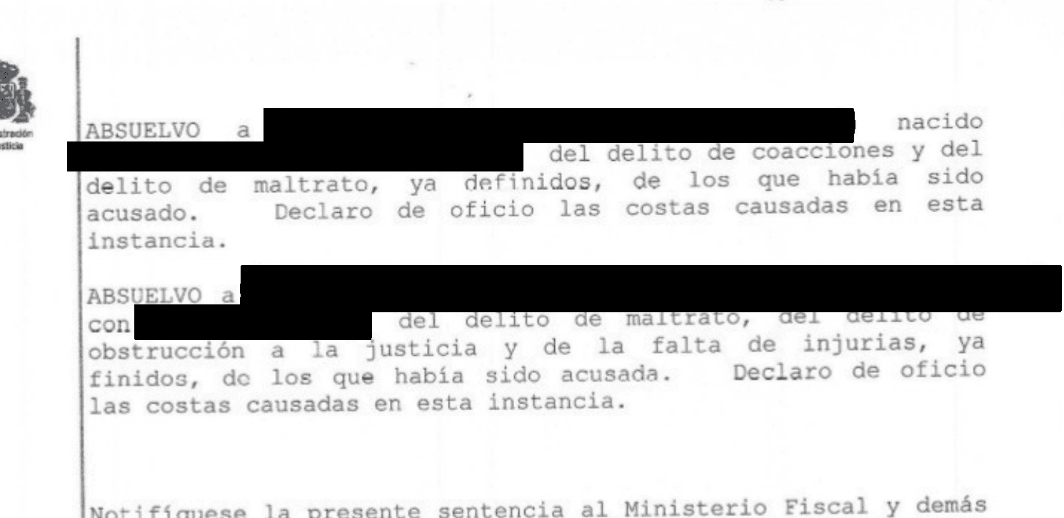 Extracto de la resolución judicial, con los datos identificativos ocultos