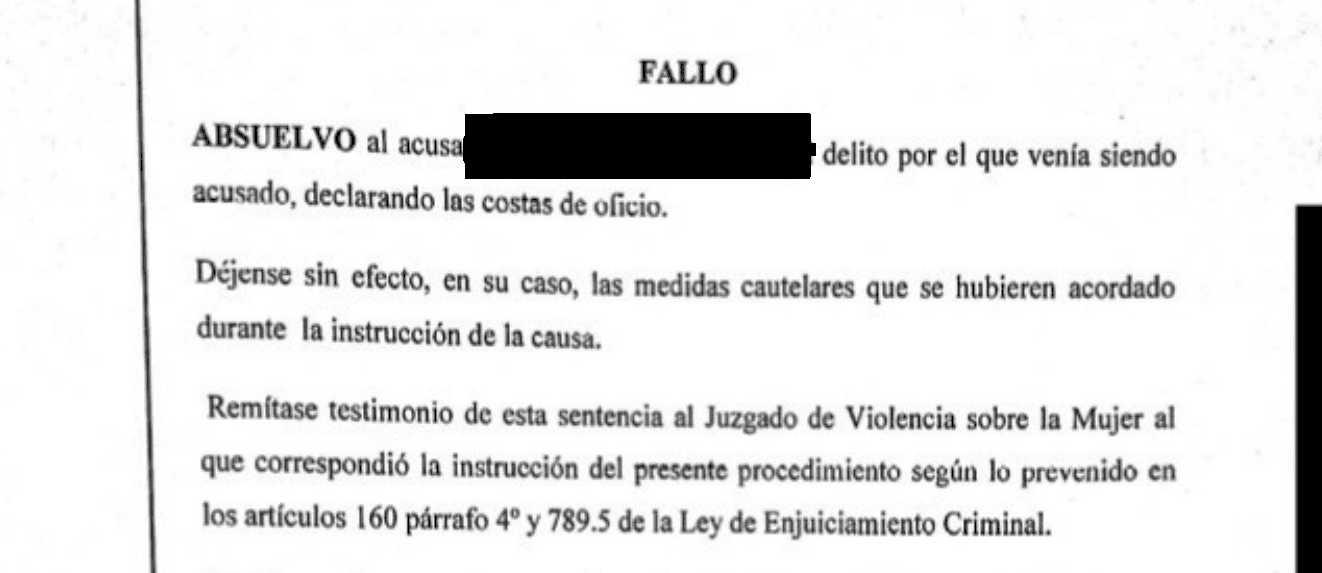 Extracto de la resolución judicial, con los datos identificativos ocultos