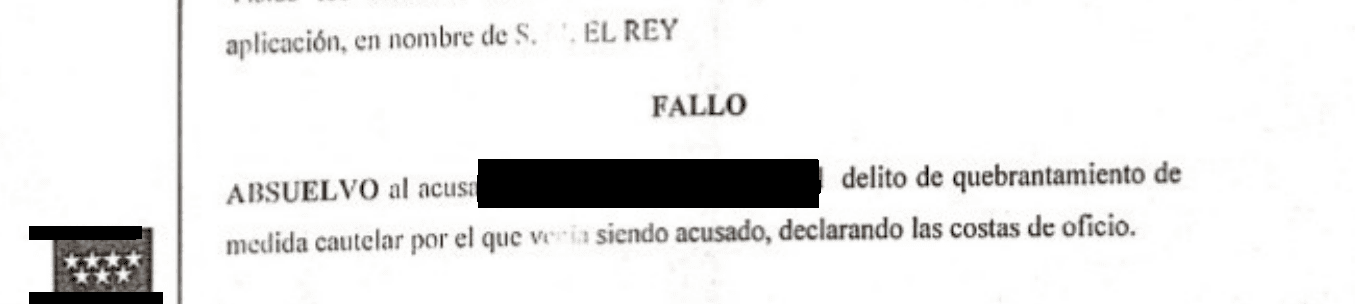 Extracto de la resolución judicial, con los datos identificativos ocultos