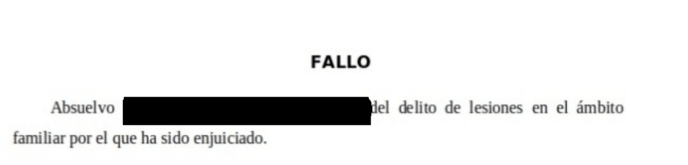 Extracto de la resolución judicial, con los datos identificativos ocultos