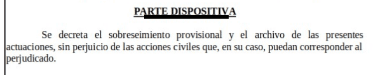 Extracto de la resolución judicial, con los datos identificativos ocultos