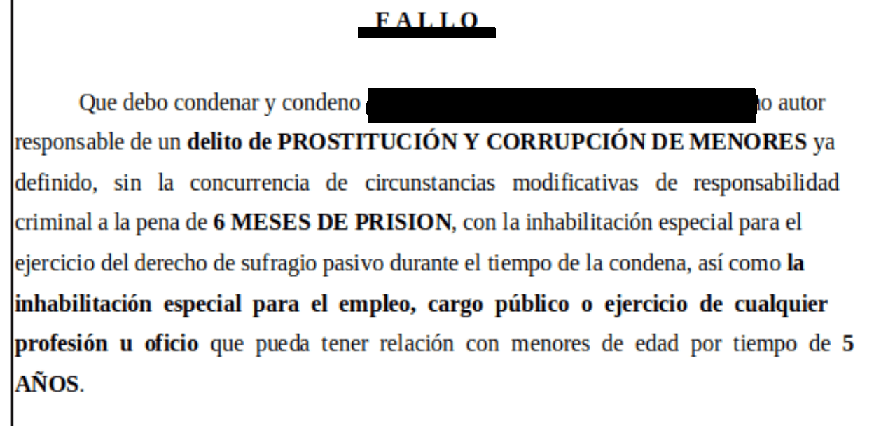 Extracto de la resolución judicial, con los datos identificativos ocultos