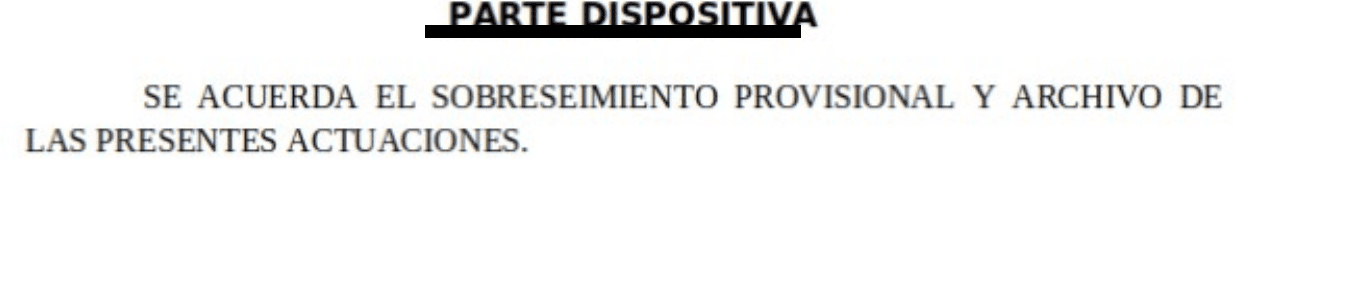 Extracto de la resolución judicial, con los datos identificativos ocultos