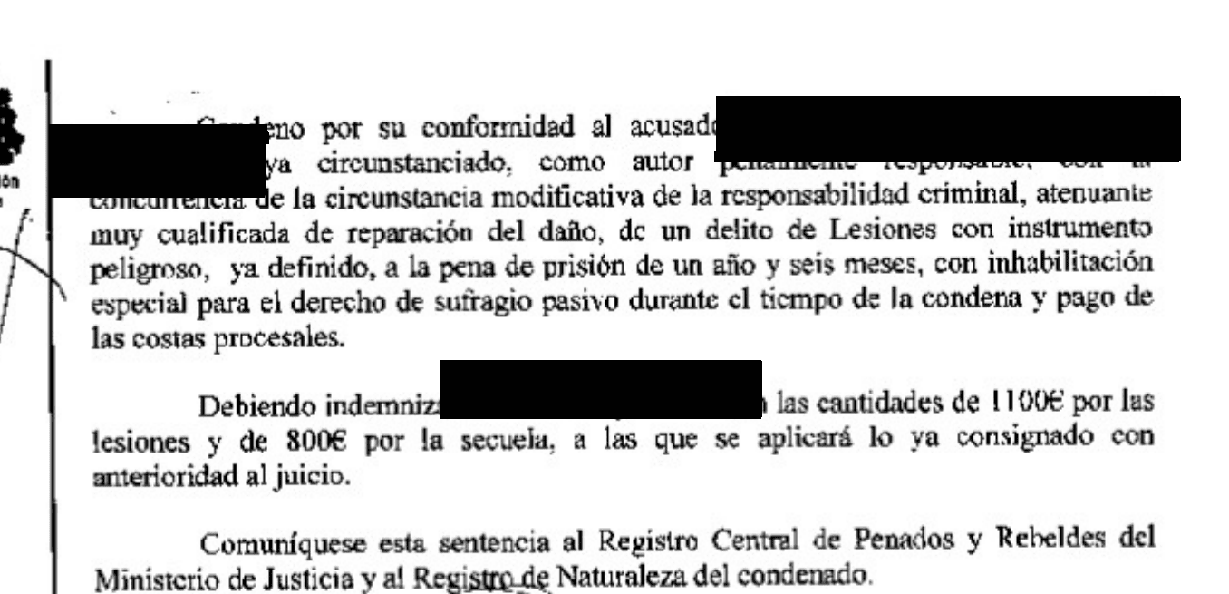 Extracto de la resolución judicial, con los datos identificativos ocultos