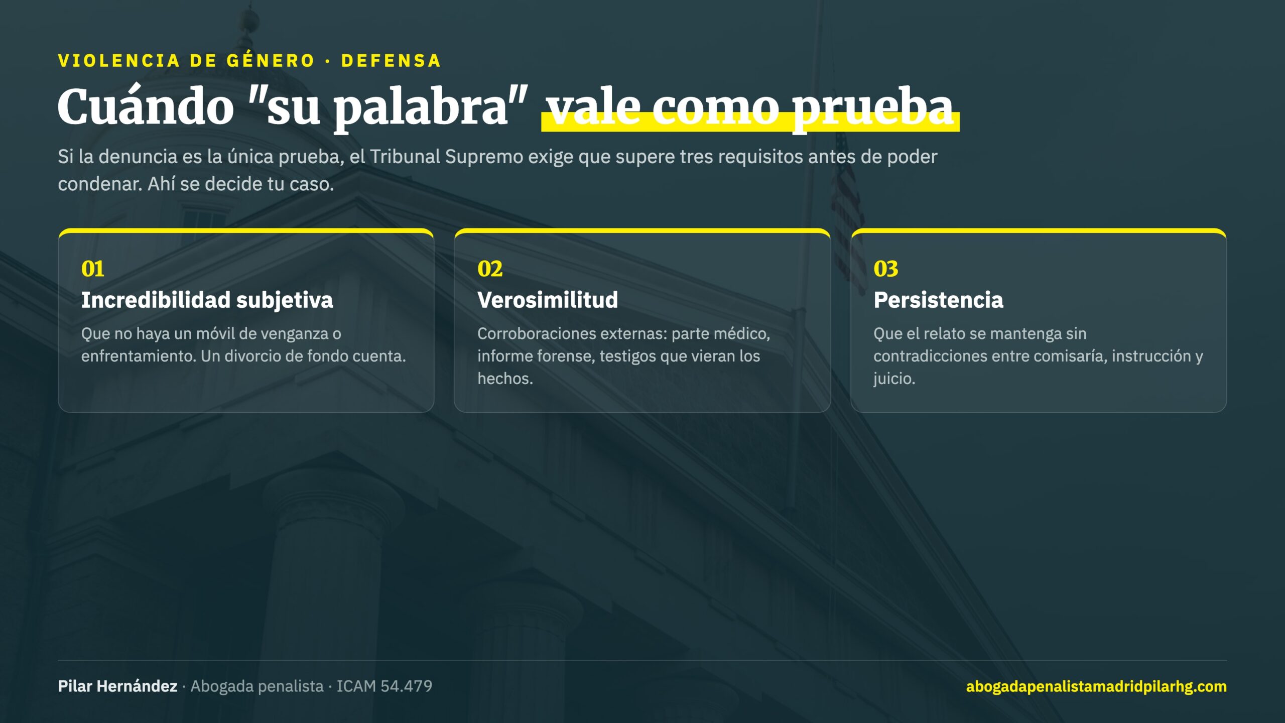 El test del Tribunal Supremo para la declaración de la persona denunciante: incredibilidad subjetiva, verosimilitud y persistencia